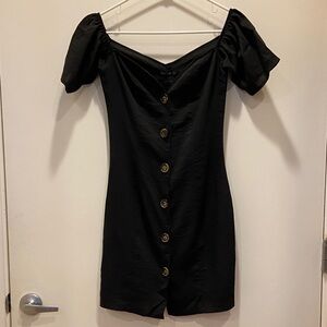 NWT Boohoo Black Sweetheart Off-Shoulder Mini Button Down Dress